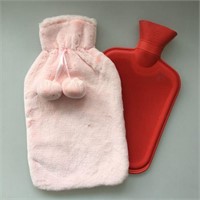 Hot Water Bottle With Pink Warmer Cover
