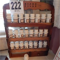 SPICE RACK WITH 24 MILK GLASS SPICE BOTTLES,