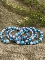 Multi-Blue Freshwater Pearl Set of 5 Bracelet