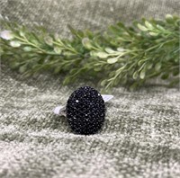 Black Round Spinel Multi Stones .925 Sterling Ring