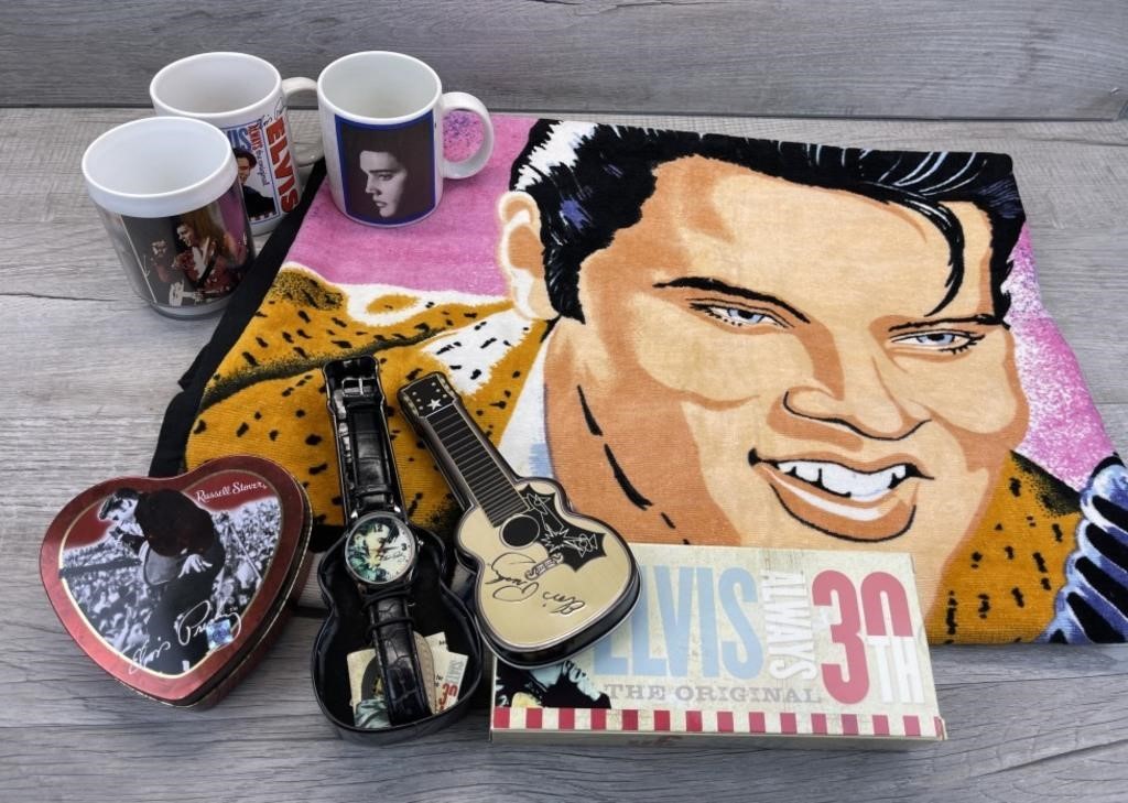 ELVIS PRESLEY COLLECTIBLES MUGS WATCH TOWEL