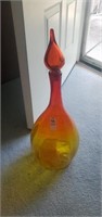 Vintage MCM tall orange genie bottle decanter