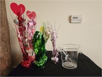 Lot of holiday table decor and plastic ice bucket
