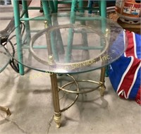 Glass top brass tone metal coffee table 21 inches
