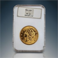 1904 20 Dollar NGC MS62 Double Eagle United States