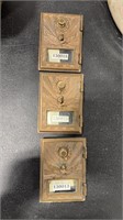 3 VINTAGE POSTAL BOX DOORS W/ COMBO LOCKS