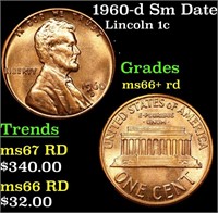 1960-d Sm Date Lincoln Cent 1c Grades GEM++ RD