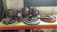 QTY OF COPPERWARE INCLUDES: FRYPANS, STEINS,