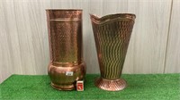 2 X LARGE BEATEN COPPER URNS 46CM