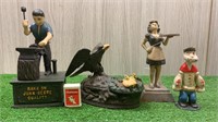 2 X CAST IRON MONEY BOXES & STATUES