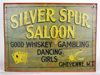Silver Spur Saloon Wood Advertising Sign