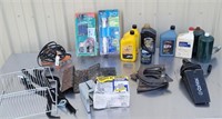 Box lot oil, propane tanks, horseshoes, toilet