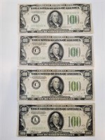 4 - $100 Reserve Notes (2 Mint Green Seals)