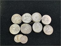 30- silver quarters & 3- silver dimes plus...