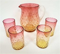 Amberina "Thumbprint" pitcher & 4 glasses