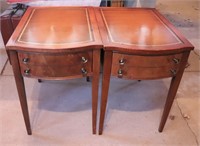 Pair of vintage leather top end tables