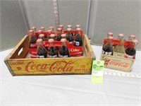 Wood Coca-Cola crate and 4 - 6 packs of Coke