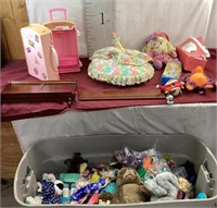 Large Tub Filled With Dolls, Barbies, Stuffed