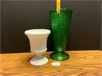 Anchor Hocking Green Glass Grape Vase & Milk
