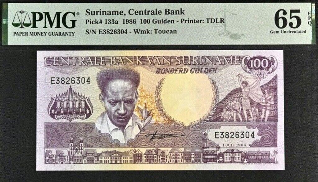 Suriname 100 Gulden 1986 PMG 65 Unc Banknote SUNR