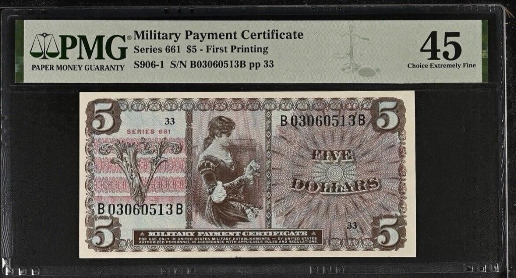 Military Payment Certificate, $5 PMG 45 EF MP43
