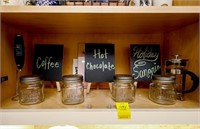(4) Glass Jars; (3) Mini Chop Boards, Mini Coffee