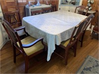 ANTIQUE DINING TABLE SET HARP BACK CHAIRS