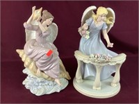 Two Ornate Porcelain Angels- Arranging Flowers &
