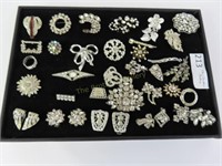 Tray Lot of Antique & Vintage Rhinestone Earrings