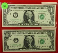 (2) 1963-A $1 J Sequential Serial Numbers CU+