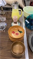 Blendo pitcher, NM pottery vase, wooden bowls 8