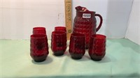 Ruby, coin dot pitcher and six glasses