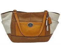 Coach Brown/Orange/White Leather Tote Bag