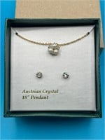 Austrian Crystal 18" Necklace and Pierced Earrings