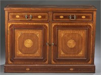 George III style satin & harewood inlaid cabinet.
