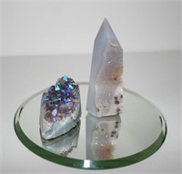 Amethyst Aura Cluster and Druzy Agate Tower