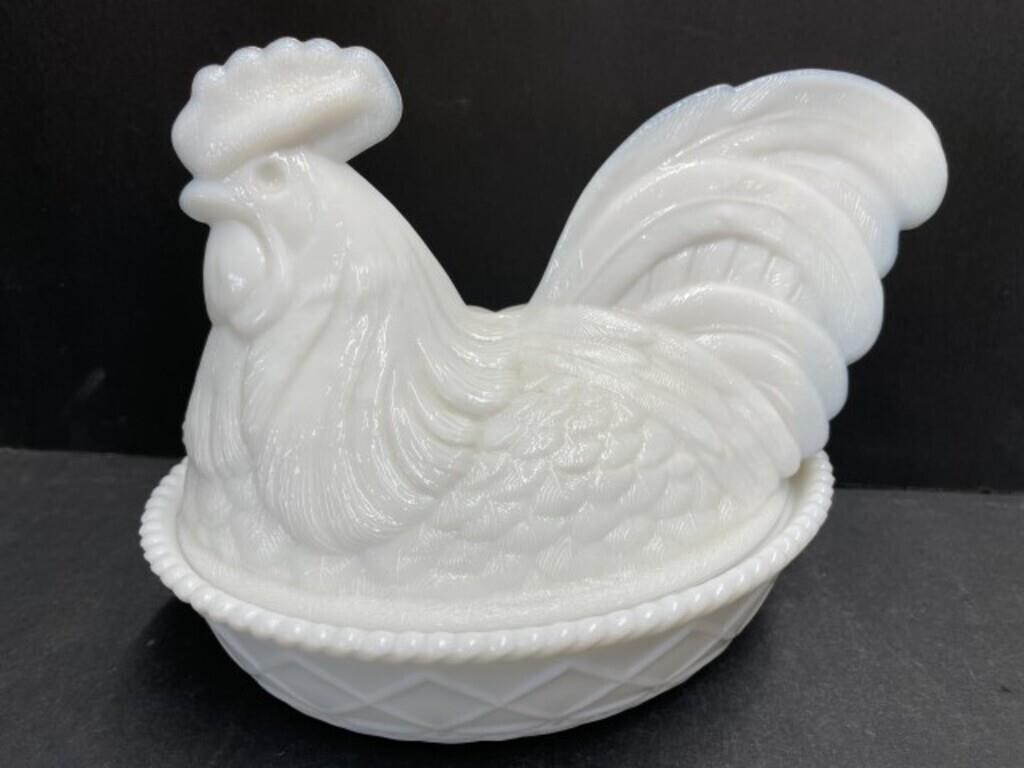 Westmoreland Milk Glass Nesting Hen - Stamped