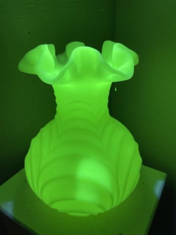 Fenton Custard Glass Vase - Uranium Glass