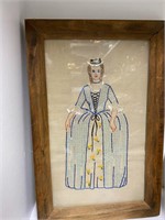 Framed Embroidery of Victorian lady k