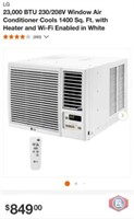 New 1 pcs; LG 23,000 BTU 230/208V Window Air