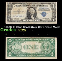 1935G $1 Blue Seal Silver Certificate Grades vf+ M