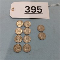 Ten 1940s-50s Jefferson Nickels