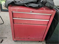 LEATHER CHAPS, METAL TOOL BOX 2 DRAWER WITH DOOR