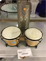 Pair Bongo Drums and Glass Lamp