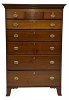 RED GUM TALL CHEST, ORIGINAL BRASS & HEPPLEWHITE