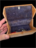 Antique fold-out hide-a-box w/ contents
