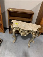 3FT LONG MARBLE TOP W/ PLASTIC BASE TABLE, GLASS