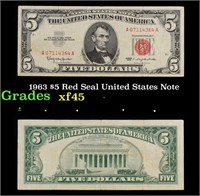 1963 $5 Red Seal United States Note Grades xf+