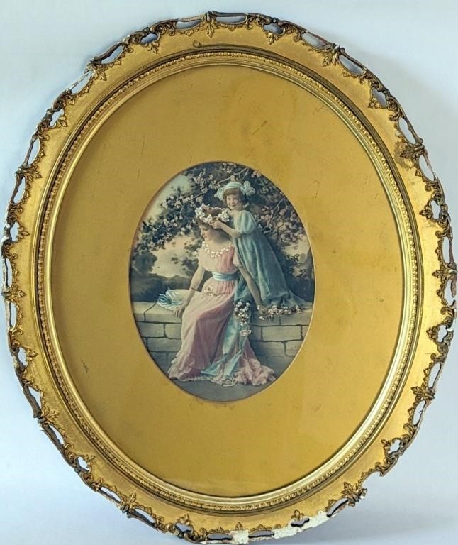 Tinted Antique Photo of Woman and Girl Framed