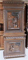 French Breton Tall Figural Carved Oak Cabinet.